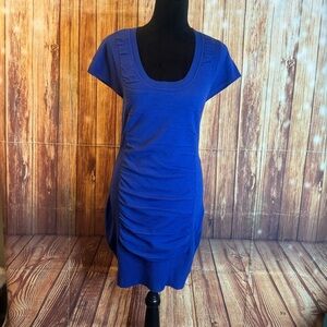 Derek Heart Women’s Blue Scoop Neck Knit Mini Sweater Dress Ruched Size Medium